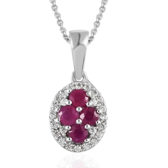 Natural Ruby & Natural White Zircon Style Necklace In 925 Sterling Silver - Picture 7 of 11